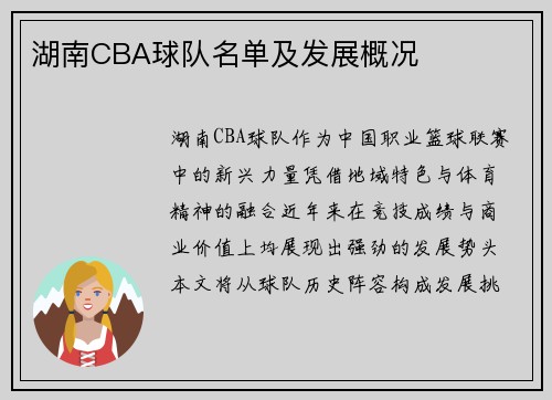 湖南CBA球队名单及发展概况